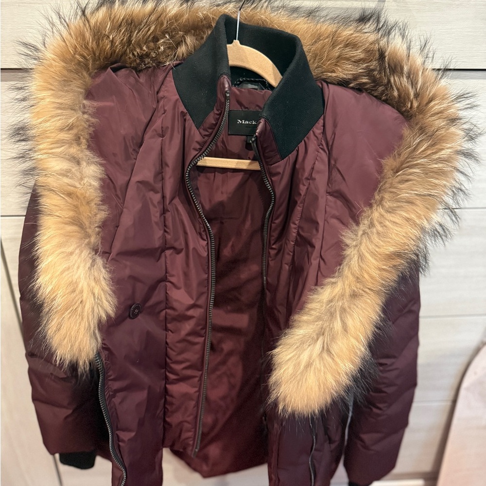 Mackage Women's Burgundy Fur-Trimmed Puffer Jacket
